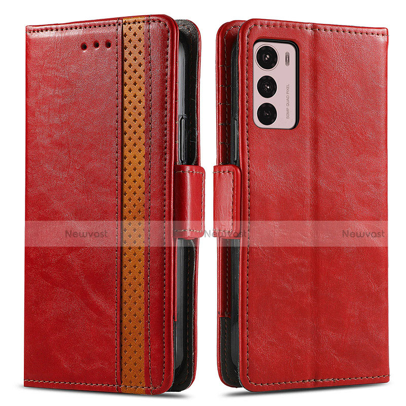 Leather Case Stands Flip Cover Holder S02D for Motorola Moto G42 Red