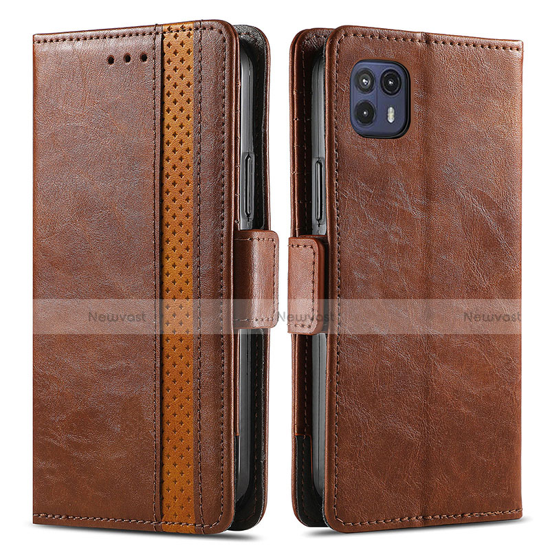 Leather Case Stands Flip Cover Holder S02D for Motorola Moto G50 5G Brown