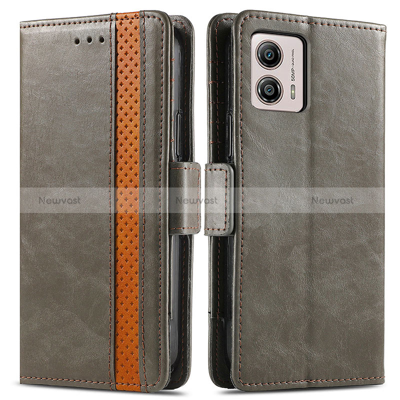 Leather Case Stands Flip Cover Holder S02D for Motorola Moto G53y 5G Gray