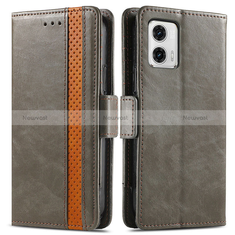 Leather Case Stands Flip Cover Holder S02D for Motorola Moto G73 5G Gray