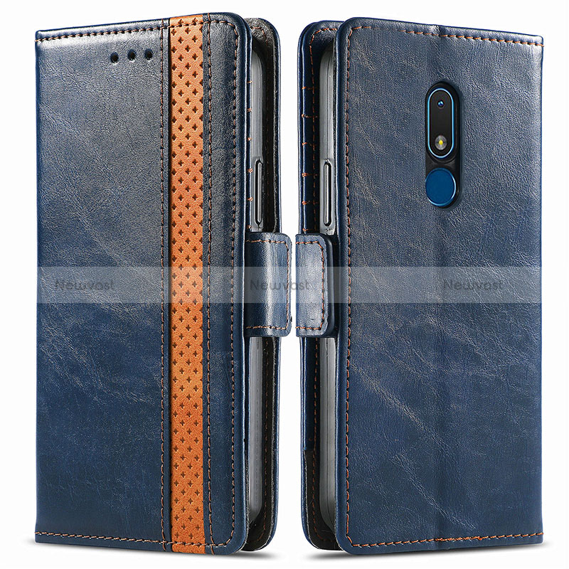 Leather Case Stands Flip Cover Holder S02D for Nokia C3 Blue