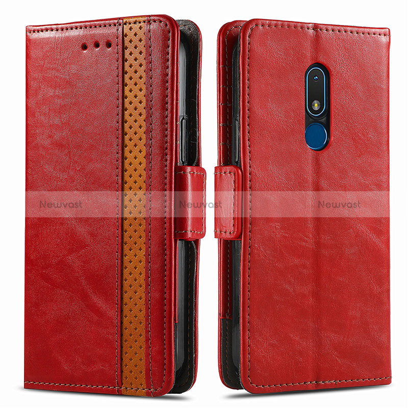 Leather Case Stands Flip Cover Holder S02D for Nokia C3 Red