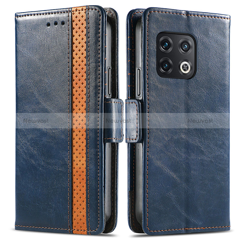 Leather Case Stands Flip Cover Holder S02D for OnePlus 10 Pro 5G Blue