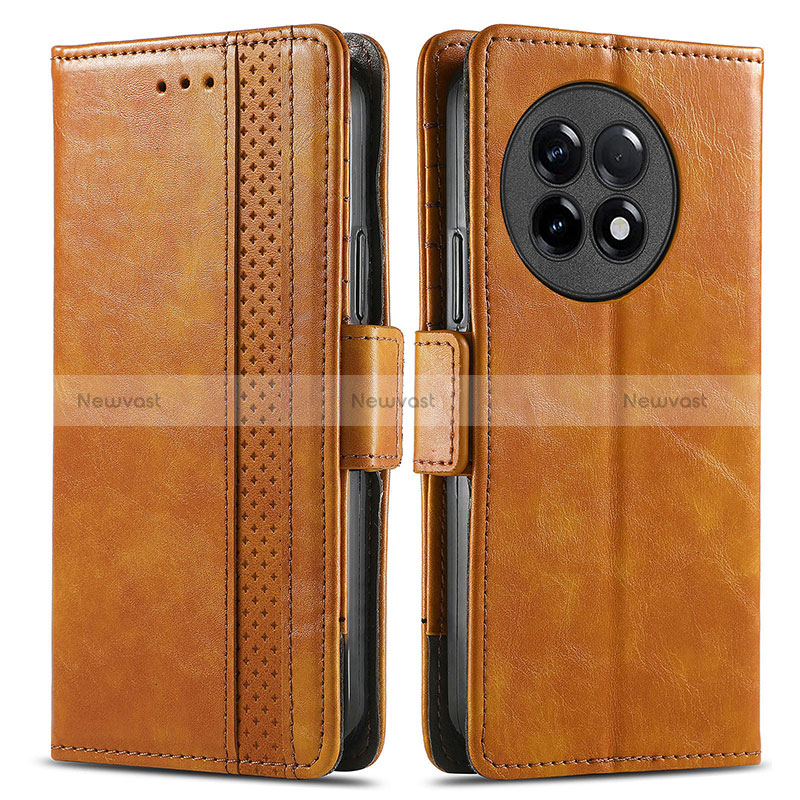 Leather Case Stands Flip Cover Holder S02D for OnePlus Ace 2 5G Light Brown