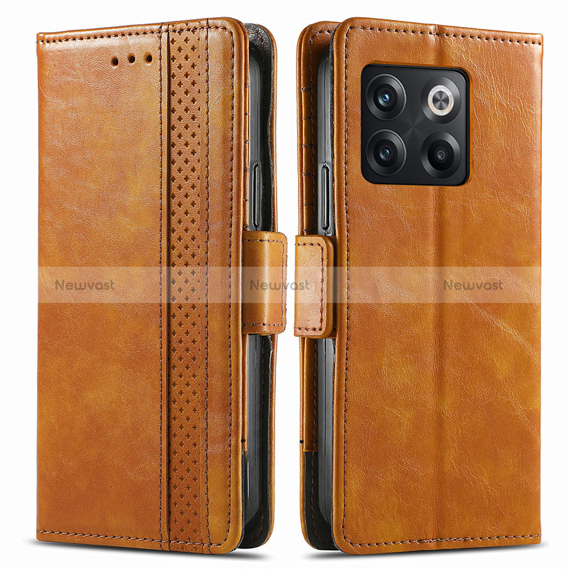 Leather Case Stands Flip Cover Holder S02D for OnePlus Ace Pro 5G Light Brown