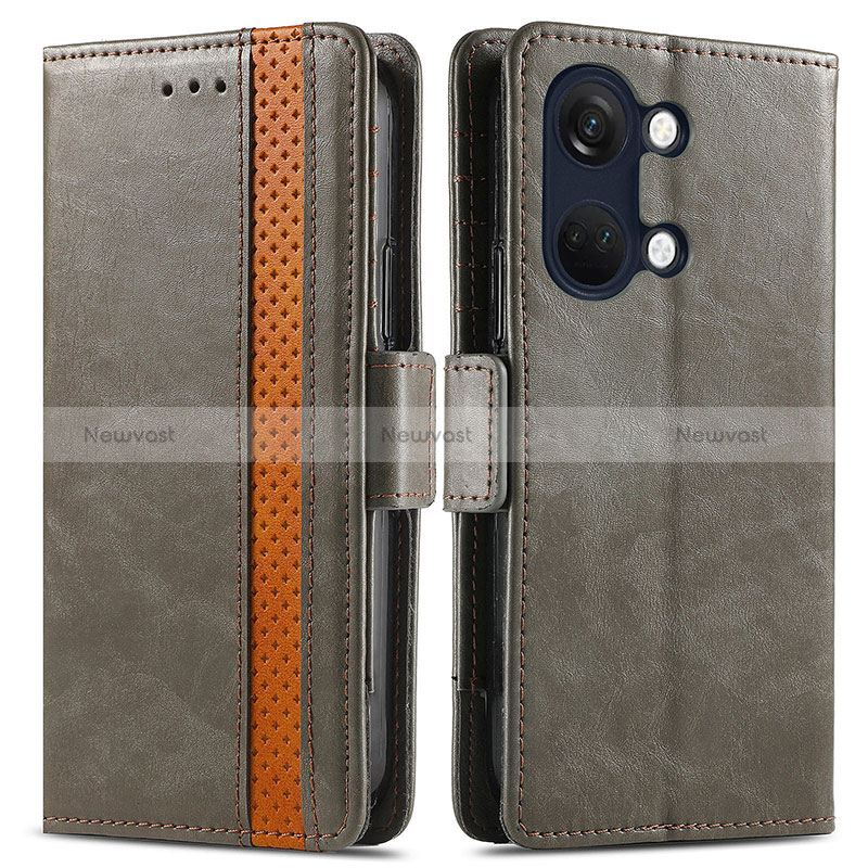 Leather Case Stands Flip Cover Holder S02D for OnePlus Nord 3 5G Gray