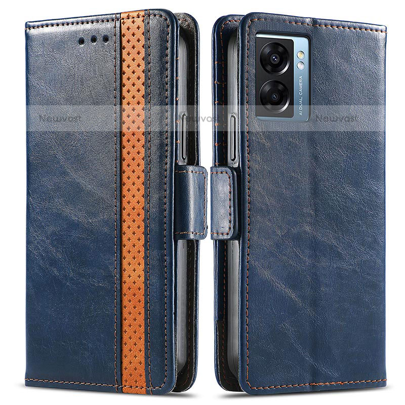 Leather Case Stands Flip Cover Holder S02D for OnePlus Nord N300 5G Blue