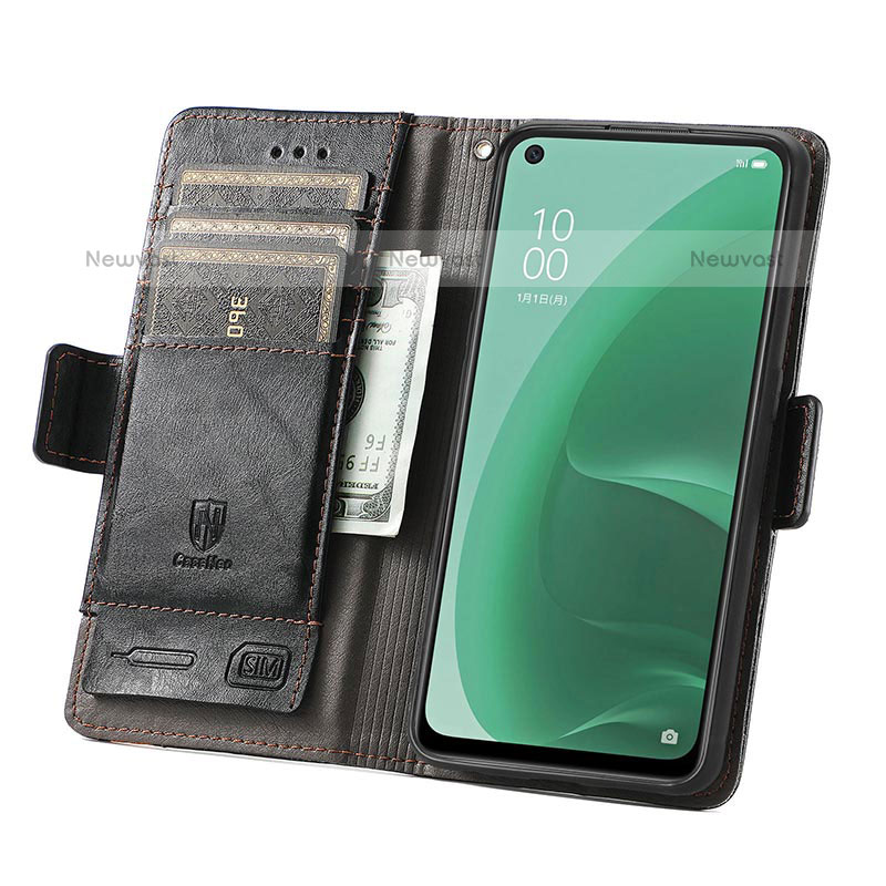 Leather Case Stands Flip Cover Holder S02D for Oppo A55S 5G