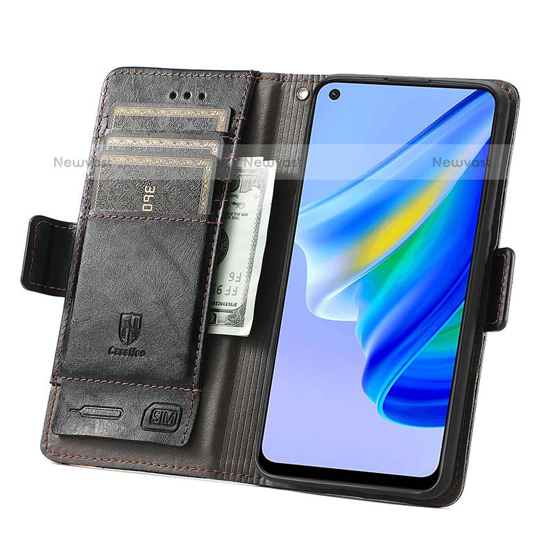 Leather Case Stands Flip Cover Holder S02D for Oppo A74 4G