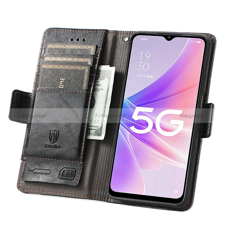 Leather Case Stands Flip Cover Holder S02D for Oppo A77 5G