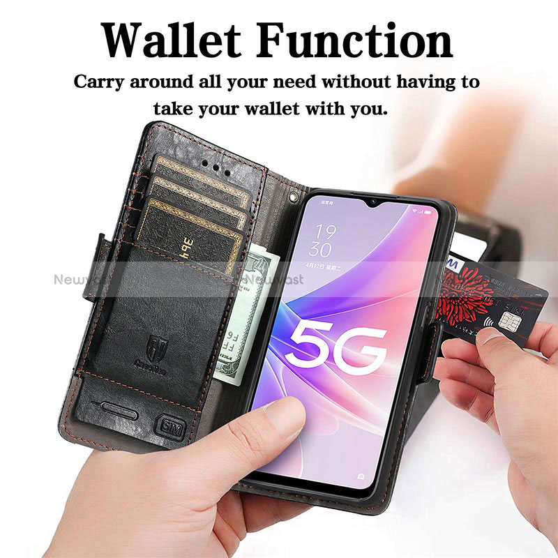 Leather Case Stands Flip Cover Holder S02D for Oppo A77 5G