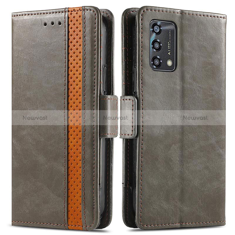 Leather Case Stands Flip Cover Holder S02D for Oppo A95 4G Gray