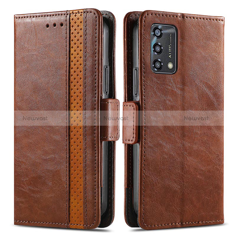 Leather Case Stands Flip Cover Holder S02D for Oppo F19s Brown