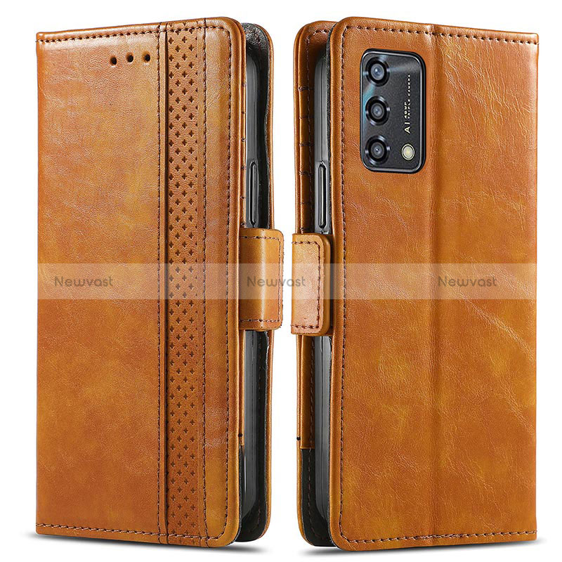 Leather Case Stands Flip Cover Holder S02D for Oppo F19s Light Brown