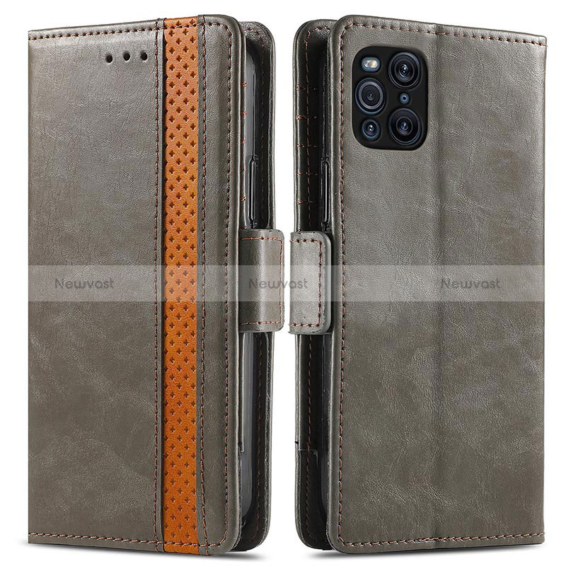 Leather Case Stands Flip Cover Holder S02D for Oppo Find X3 5G Gray