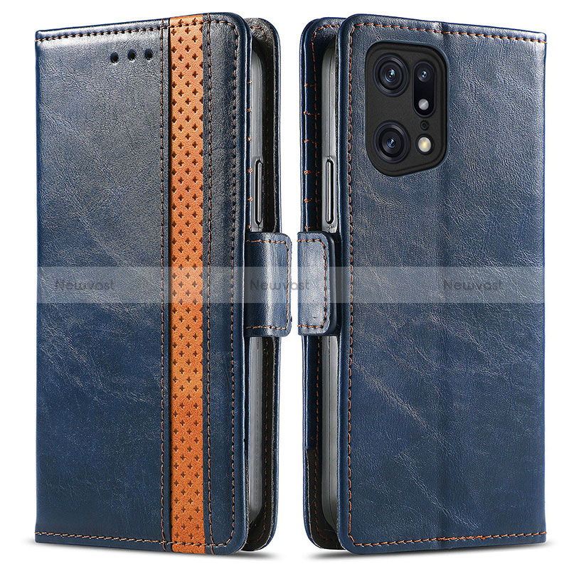 Leather Case Stands Flip Cover Holder S02D for Oppo Find X5 5G Blue