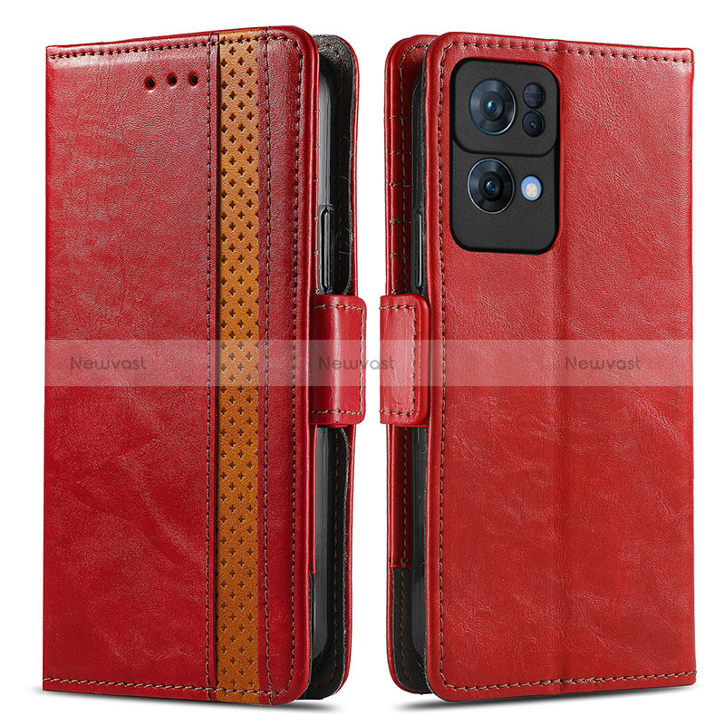 Leather Case Stands Flip Cover Holder S02D for Oppo Reno7 Pro 5G Red