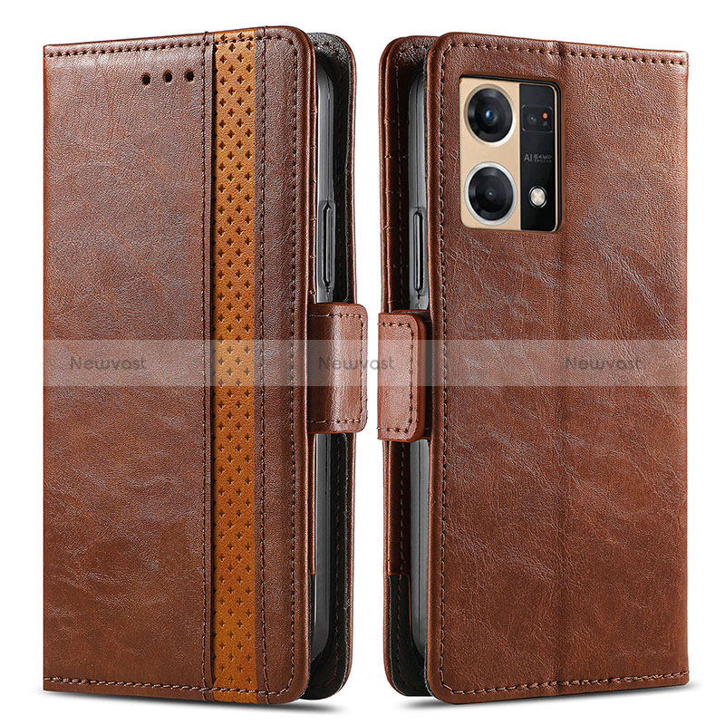 Leather Case Stands Flip Cover Holder S02D for Oppo Reno8 4G Brown