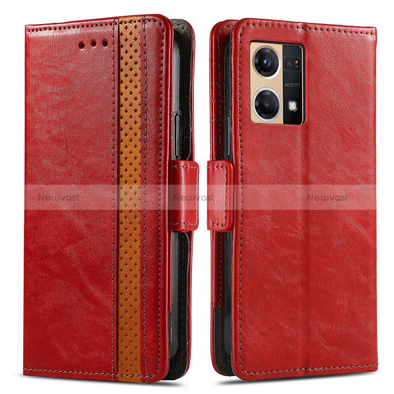 Leather Case Stands Flip Cover Holder S02D for Oppo Reno8 4G Red