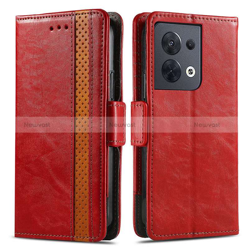 Leather Case Stands Flip Cover Holder S02D for Oppo Reno8 5G Red