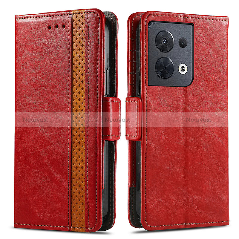 Leather Case Stands Flip Cover Holder S02D for Oppo Reno9 Pro 5G Red