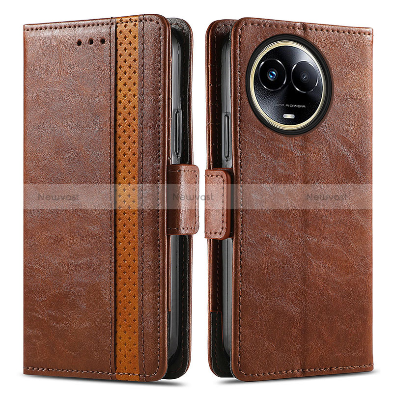 Leather Case Stands Flip Cover Holder S02D for Realme 11 5G Brown