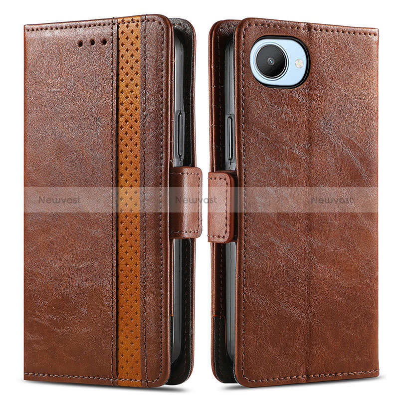 Leather Case Stands Flip Cover Holder S02D for Realme C30 Brown