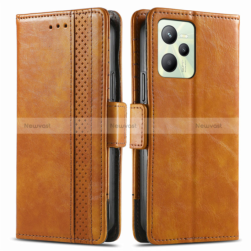 Leather Case Stands Flip Cover Holder S02D for Realme C35 Light Brown