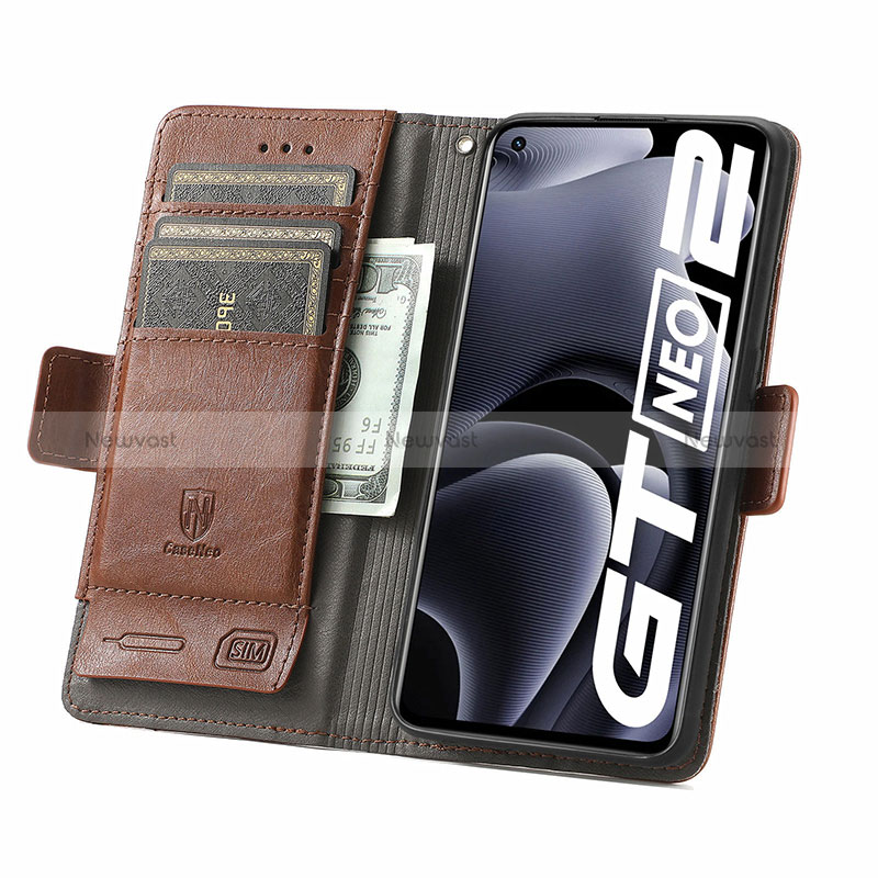 Leather Case Stands Flip Cover Holder S02D for Realme GT Neo 3T 5G