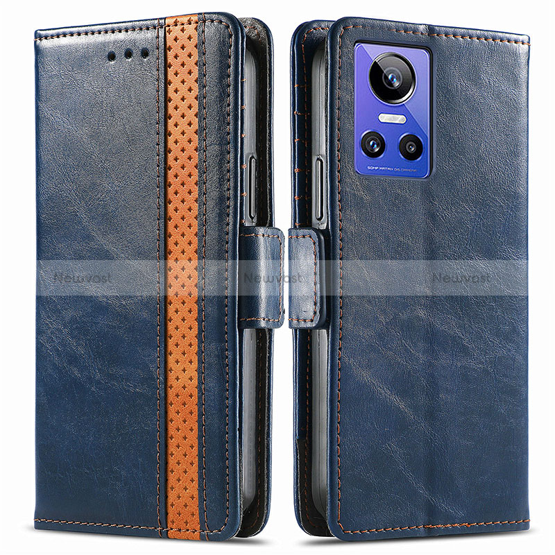 Leather Case Stands Flip Cover Holder S02D for Realme GT Neo3 5G Blue