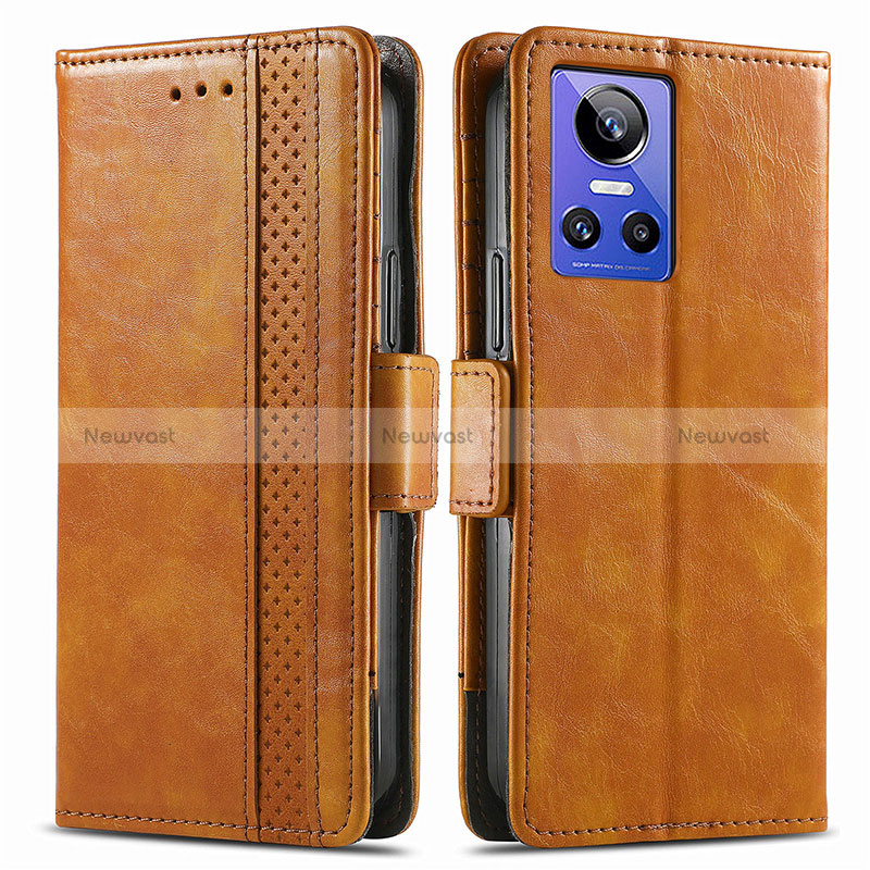 Leather Case Stands Flip Cover Holder S02D for Realme GT Neo3 5G Light Brown