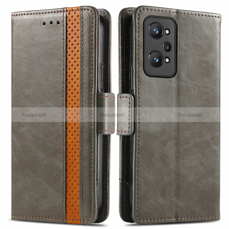 Leather Case Stands Flip Cover Holder S02D for Realme GT2 5G Gray