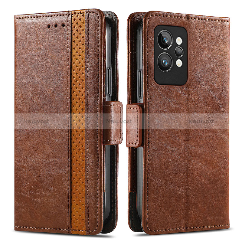 Leather Case Stands Flip Cover Holder S02D for Realme GT2 Pro 5G Brown