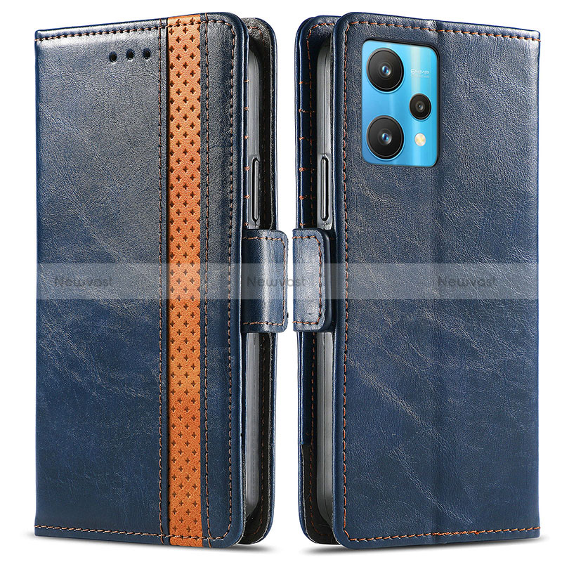 Leather Case Stands Flip Cover Holder S02D for Realme Narzo 50 Pro 5G Blue