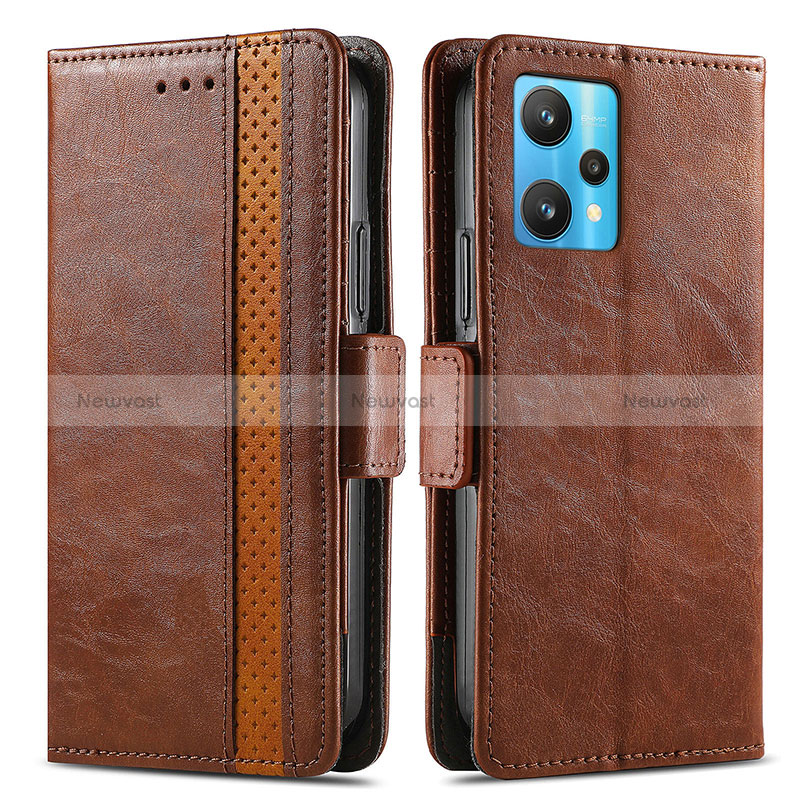 Leather Case Stands Flip Cover Holder S02D for Realme Narzo 50 Pro 5G Brown