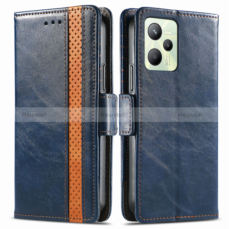 Leather Case Stands Flip Cover Holder S02D for Realme Narzo 50A Prime Blue