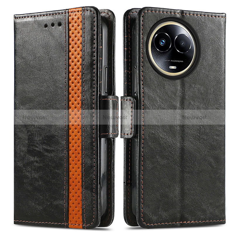 Leather Case Stands Flip Cover Holder S02D for Realme V50 5G Black