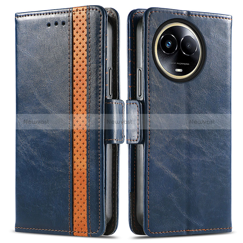 Leather Case Stands Flip Cover Holder S02D for Realme V50 5G Blue