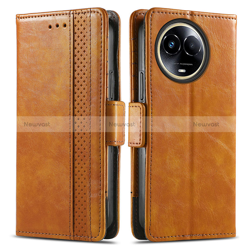 Leather Case Stands Flip Cover Holder S02D for Realme V50 5G Light Brown