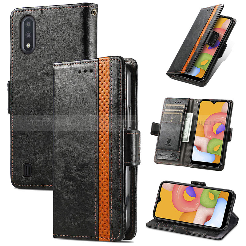 Leather Case Stands Flip Cover Holder S02D for Samsung Galaxy A01 SM-A015