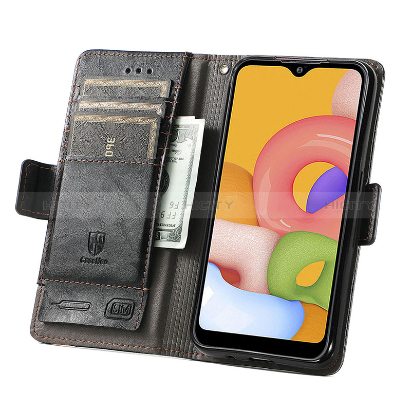 Leather Case Stands Flip Cover Holder S02D for Samsung Galaxy A01 SM-A015