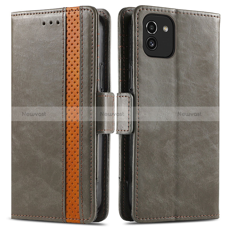 Leather Case Stands Flip Cover Holder S02D for Samsung Galaxy A03 Gray