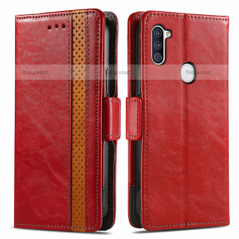 Leather Case Stands Flip Cover Holder S02D for Samsung Galaxy A11 Red