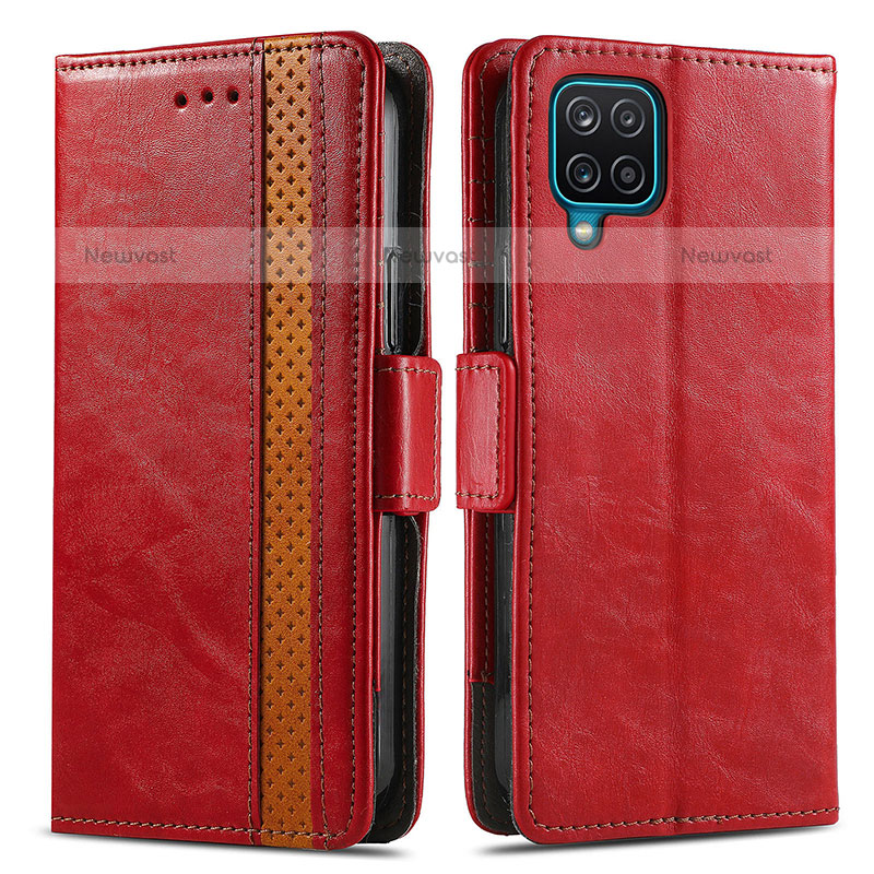 Leather Case Stands Flip Cover Holder S02D for Samsung Galaxy A12 Red