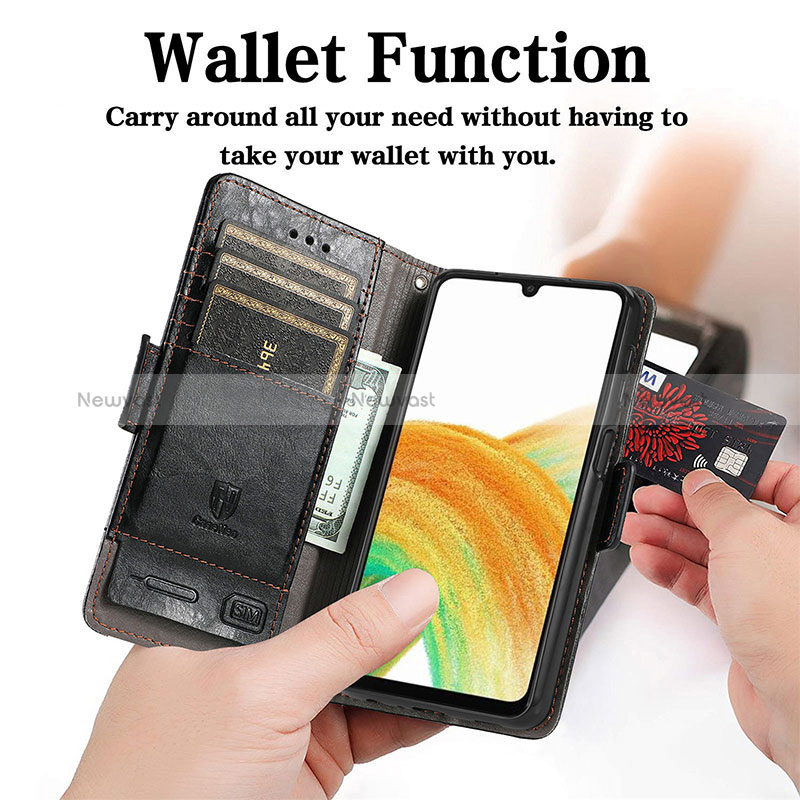 Leather Case Stands Flip Cover Holder S02D for Samsung Galaxy A13 4G