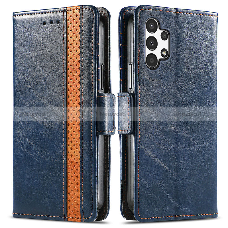 Leather Case Stands Flip Cover Holder S02D for Samsung Galaxy A13 4G Blue