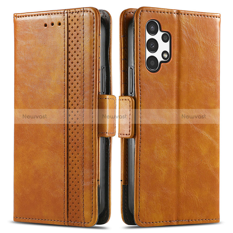 Leather Case Stands Flip Cover Holder S02D for Samsung Galaxy A13 4G Light Brown