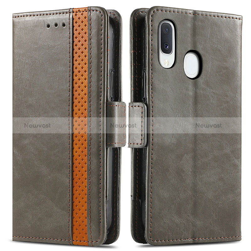 Leather Case Stands Flip Cover Holder S02D for Samsung Galaxy A20e Gray