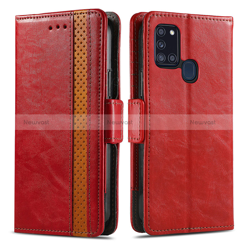 Leather Case Stands Flip Cover Holder S02D for Samsung Galaxy A21s Red