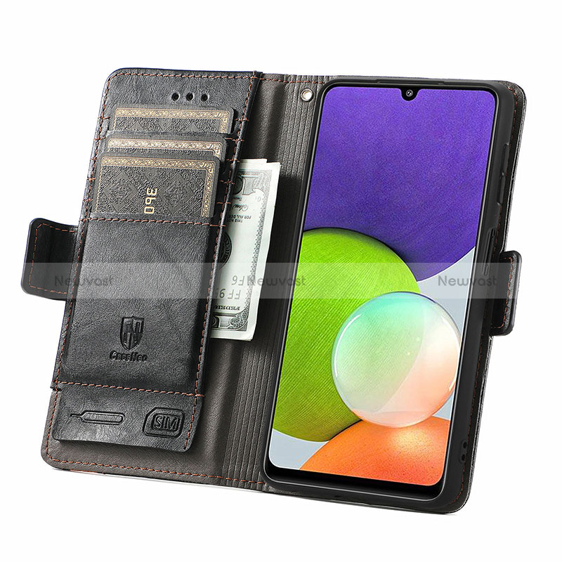 Leather Case Stands Flip Cover Holder S02D for Samsung Galaxy A22 4G